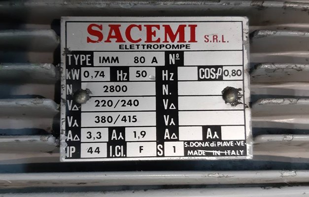 ELETTROPOMPA SACEMI tipo IMM 80 A USATA